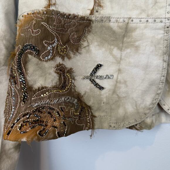 Boho Western Beaded Embellished Blazer Jacket Distressed Tie Dye – Size M - Picture 6 of 10